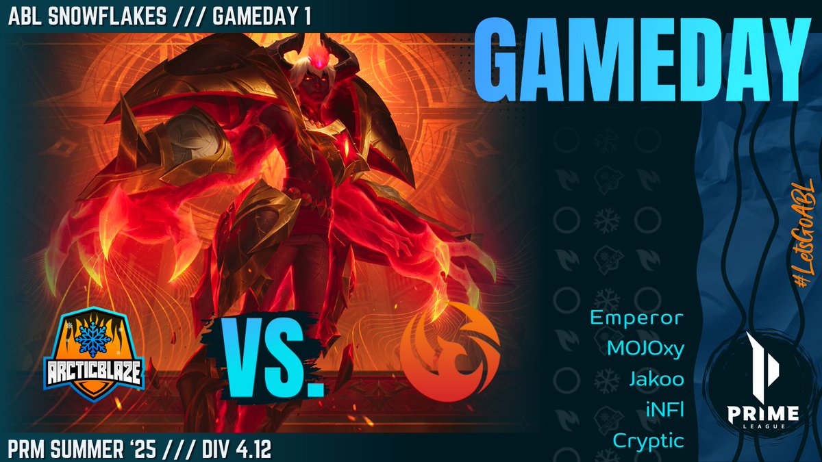 ArcticBlaze βοΈ (@teamarcticblaze) on Twitter photo βοΈ #PrimeLeague GAMEDAY 1οΈβ£
π₯ #ArcticBlaze Snowflakes π <a href="/SemperCommunity/">Semper</a> Sigmas βοΈ
Starting the first game of the split with a "remacht" from last split!
π Time: 19:00 CET
π€ Cast: @invisan_pubg
πΊ Twitch π TeamArcticBlaze (German)
βοΈ Emperor | <a href="/LFT_emperor/">ABL emperor</a>
ποΈ MOJOxy | βοΈ #PrimeLeague GAMEDAY 1οΈβ£
π₯ #ArcticBlaze Snowflakes π <a href="/SemperCommunity/">Semper</a> Sigmas βοΈ
Starting the first game of the split with a "remacht" from last split!
π Time: 19:00 CET
π€ Cast: @invisan_pubg
πΊ Twitch π TeamArcticBlaze (German)
βοΈ Emperor | <a href="/LFT_emperor/">ABL emperor</a>
ποΈ MOJOxy |