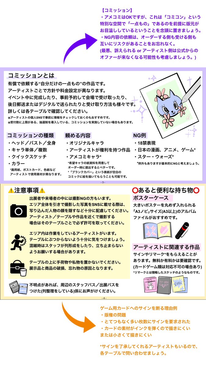 これらの画像はもちろん保存OKです👌
個人利用以外の二次使用・加工はNGです。

スマホで見やすいように縦画像2枚に納めた注釈つき版も作りました。良ければお役立てください🙆‍♀️

せっかくコミコンに行くのなら「コミック」の部分を担うアーティストアレイも目一杯満喫しましょう！