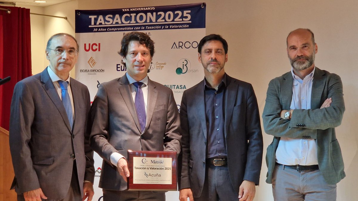 CESINE Formación & Jornadas (@cesineeditorial) on Twitter photo Hoy reconocemos a RR de ACUÑA & ASOCIADOS con el premio del 30 aniversario del encuentro sectorial de #TASACION2025 por sus casi 40 años de contribución al sector. <a href="/RevistaMetros2/">Revista Metros 2</a> <a href="/viviendagob/">Ministerio de Vivienda y Agenda Urbana</a> <a href="/aparejadoresmad/">Aparejadores Madrid</a> Hoy reconocemos a RR de ACUÑA & ASOCIADOS con el premio del 30 aniversario del encuentro sectorial de #TASACION2025 por sus casi 40 años de contribución al sector. <a href="/RevistaMetros2/">Revista Metros 2</a> <a href="/viviendagob/">Ministerio de Vivienda y Agenda Urbana</a> <a href="/aparejadoresmad/">Aparejadores Madrid</a>