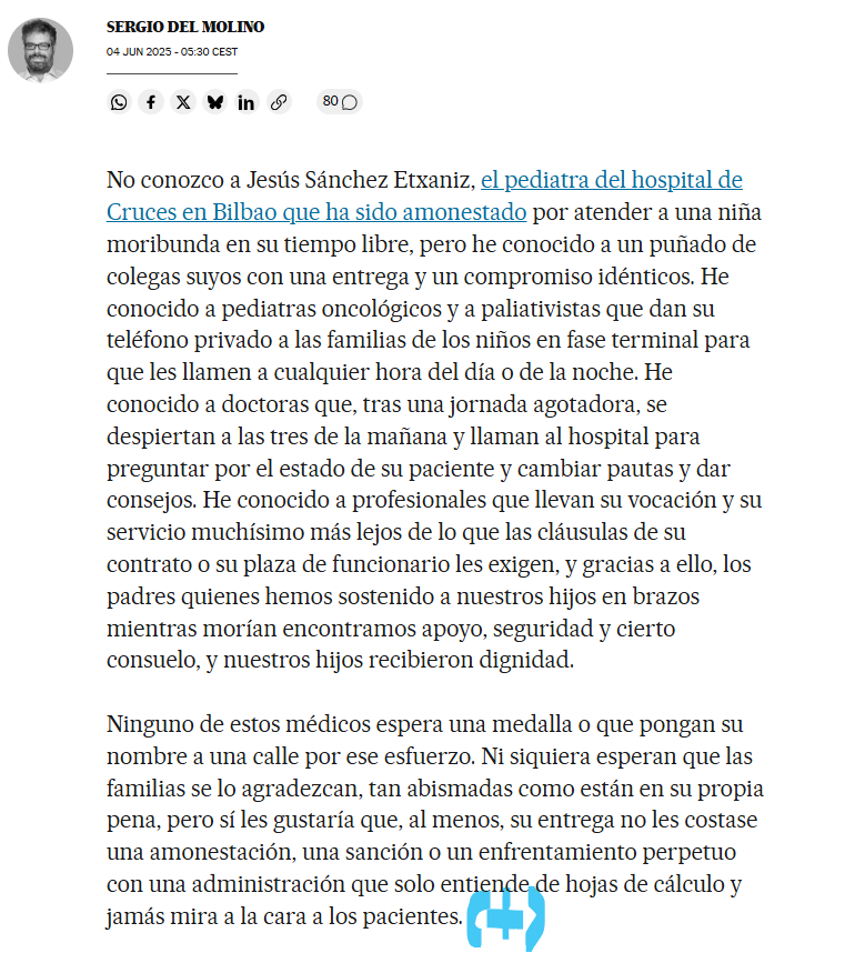 ❤️‍🩹 'Los niños no se mueren de ocho a tres', un conmovedor artículo escrito por <a href="/sergiodelmolino/">Sergio del Molino</a> en <a href="/el_pais/">EL PAÍS</a> que es posible leer completo (bajo suscripción) en este enlace 👉 bit.ly/4kBaW44