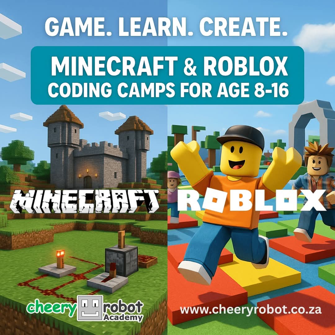 cheery_robot's tweet image. 🎮 Roblox & Minecraft Camps Online! Ages 8–16 | Live & Interactive 🧠💻 💥 Mod Minecraft: Custom weapons, mobs & gear ⚔️ Build Roblox games: Maze Runner & Gladiator Arena 🎓 No experience needed! 🔥 Spots filling fast!
👉 cheeryrobot.co.za/programs/camps
#RobloxCamp #MinecraftCamp