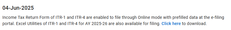iamCAraghav's tweet photo. 🚨ITR Filing Update - AY25-26🚨
✅ITR1 &amp; 4 now LIVE for ONLINE Filing with Prefilled Data
✅Excel Utilities also available for download!
No more excuses, start your filing early &amp; avoid last minute stress 💼💻
🔗Click here to download: https://t.co/2Ns7Hvo4zz
#ITR2025 #TaxFiling https://t.co/9EhqFpTGCr