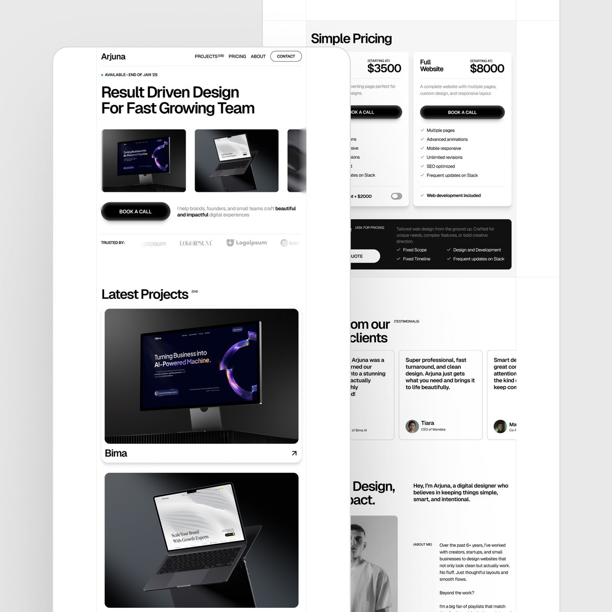 Designers, you're cooked if you keep making excuses to build your portfolio website 😭!

Arjuna, our latest template is now live on the <a href="/framer/">Framer</a> marketplace to solve your problem.

So no more excuses!

Start building your portfolio and go land those clients!

Grab it for FREE down