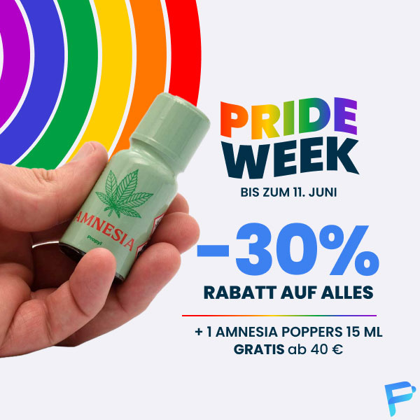 🏳️‍🌈 PRIDE WEEK STARTET!

Feiern Sie Liebe, Vielfalt und starke Preise! 🌈

Nur bis zum 11. Juni:

💥 30% Rabatt auf unsere Poppers
👉 1 Amnesia Poppers 15 ml gratis ab 40 €

Jetzt entdecken auf euro-poppers.de

#PrideWeek #poppers #popper