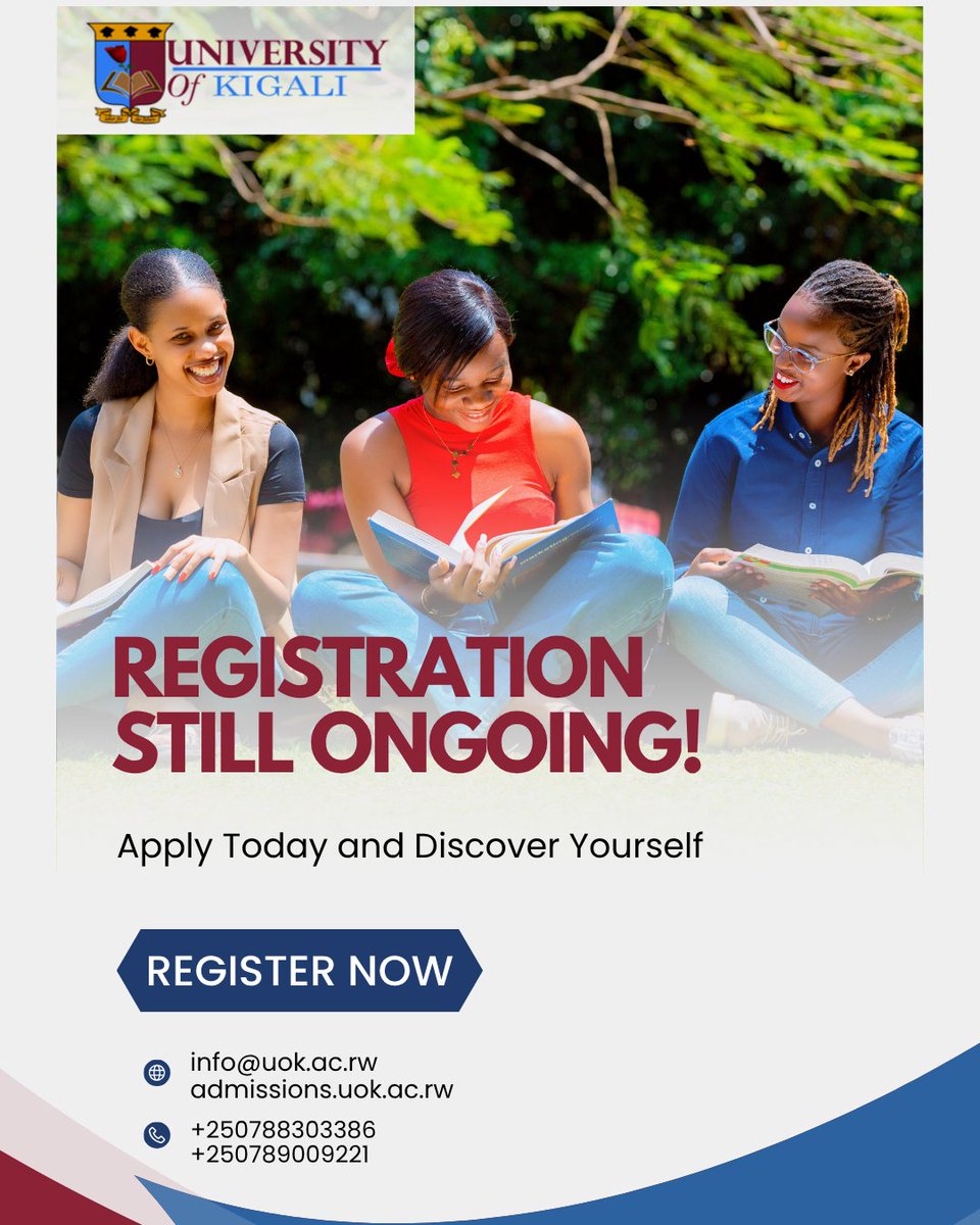 Dreaming of a brighter future?
The University of Kigali is still accepting applications!
Join a community of leaders, innovators, and change makers.
#RegisterNow #UoK #YourFutureStartsHere #ApplyToday