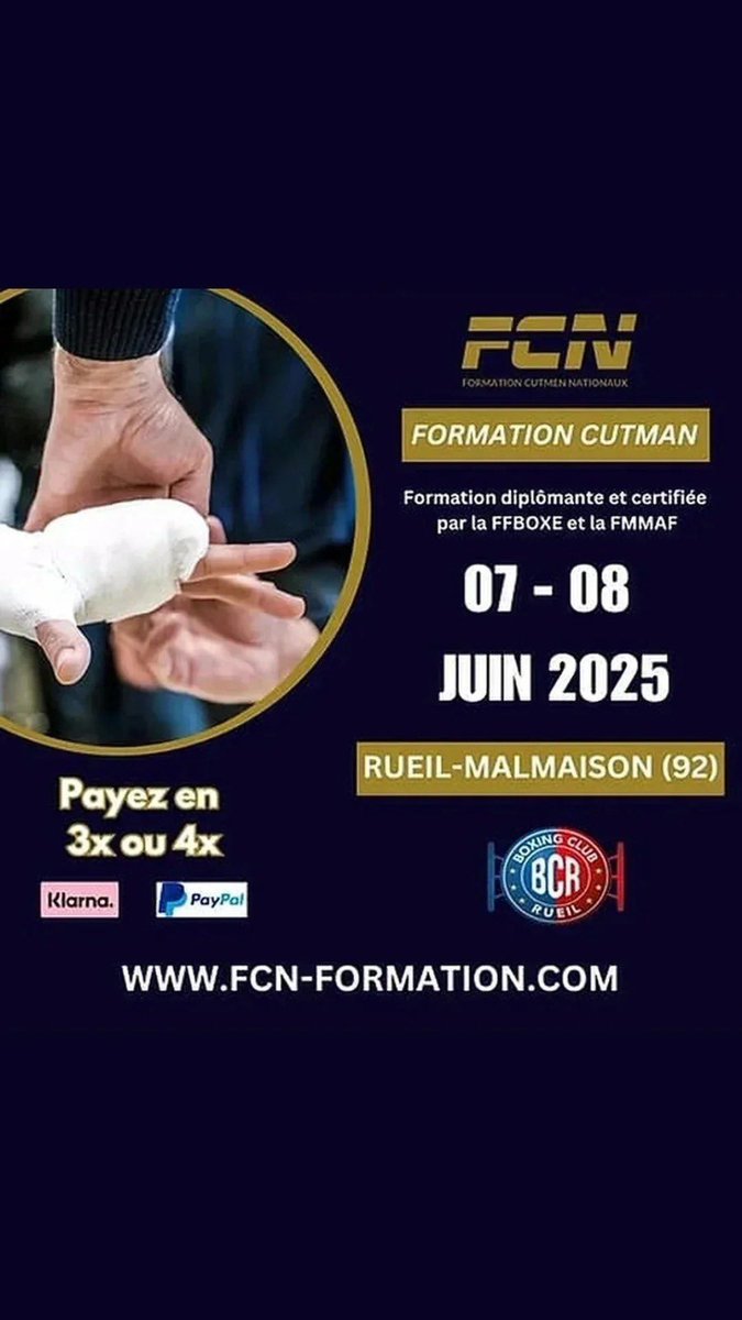 Devenez Cutman certifié avec la FCN : les 7 et 8 juin à Rueil-Malmaison (92) ! 👀

⚠️ Si tu souhaites apprendre les meilleurs techniques de soins pour les combattant(e)s lorsqu'ils ont besoin d'un professionnel qualifié, c'est la formation qu'il te faut❗️

👨‍🎓👩‍🎓 Cette formation a