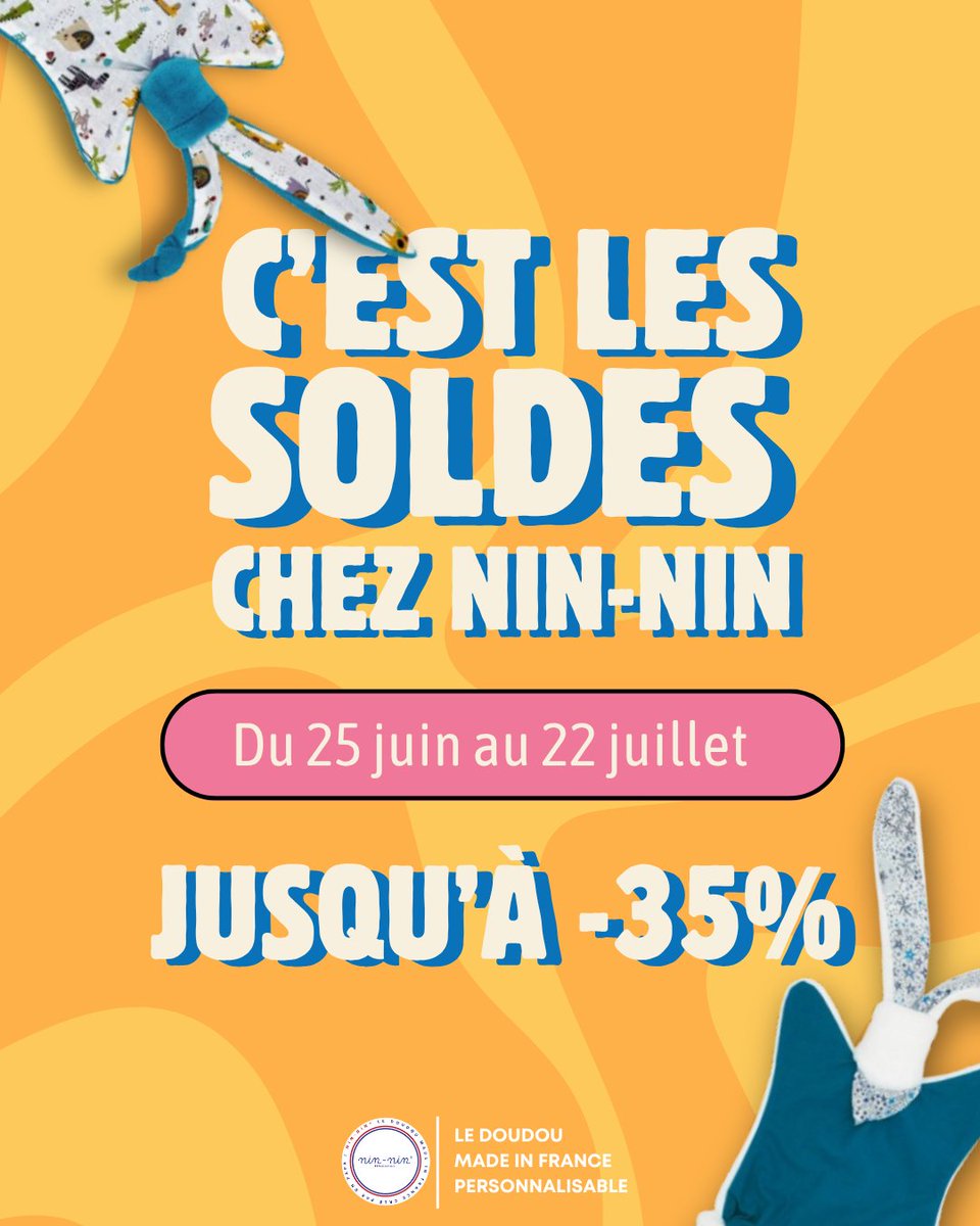 🧸 Vous entendez ce bruit ?
C’est le doux "ploc ploc" des prix qui chutent !

Du 25 juin au 22 juillet, c’est soldes chez Nin-Nin avec jusqu’à -35 % sur plein de doudous (et autres petites merveilles).