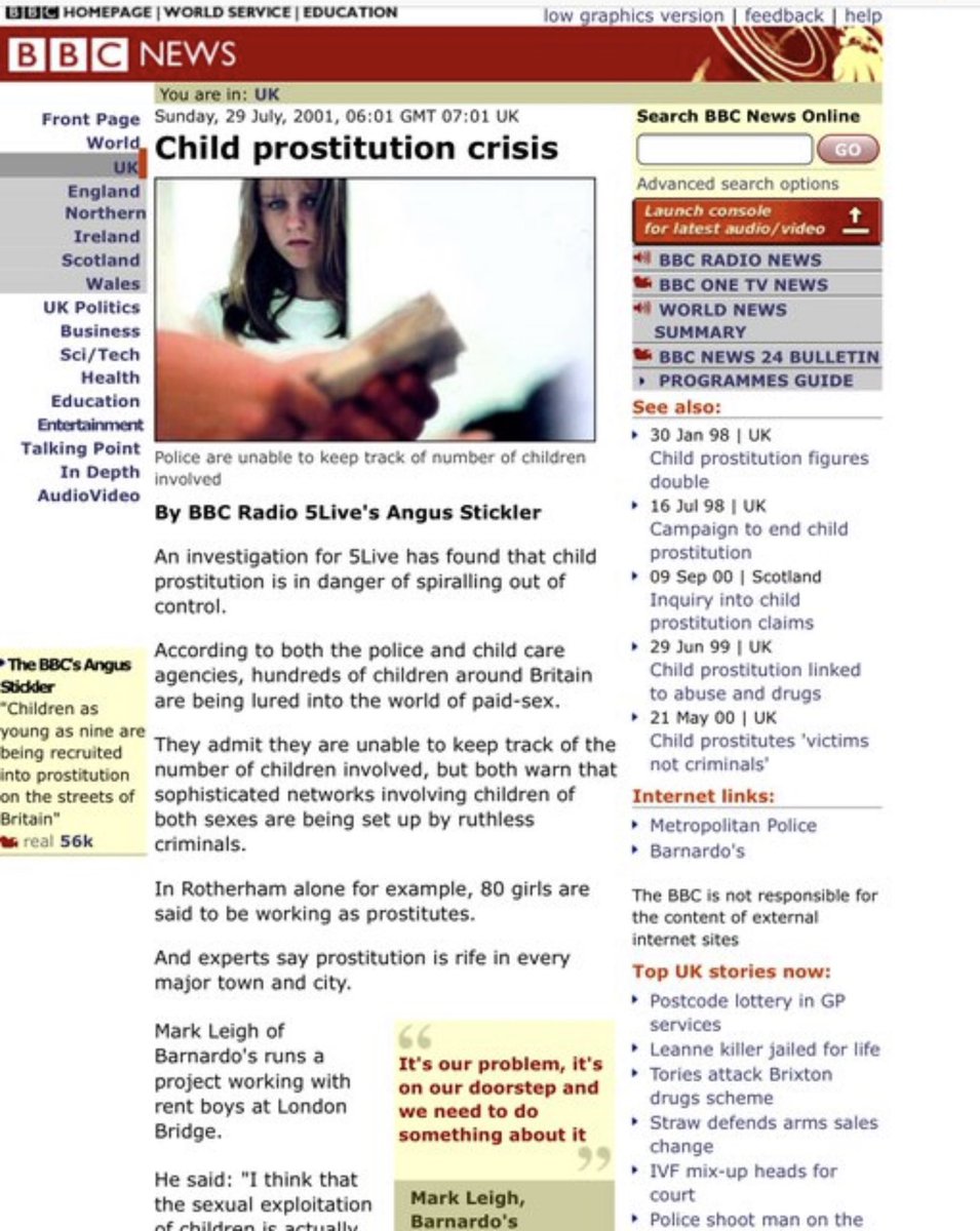 BBC knew about Rotherham child rape scandal in 2001. They called it a “child prostitution crisis” rather than naming a certain group. Girls in the article have asked many times for an apology