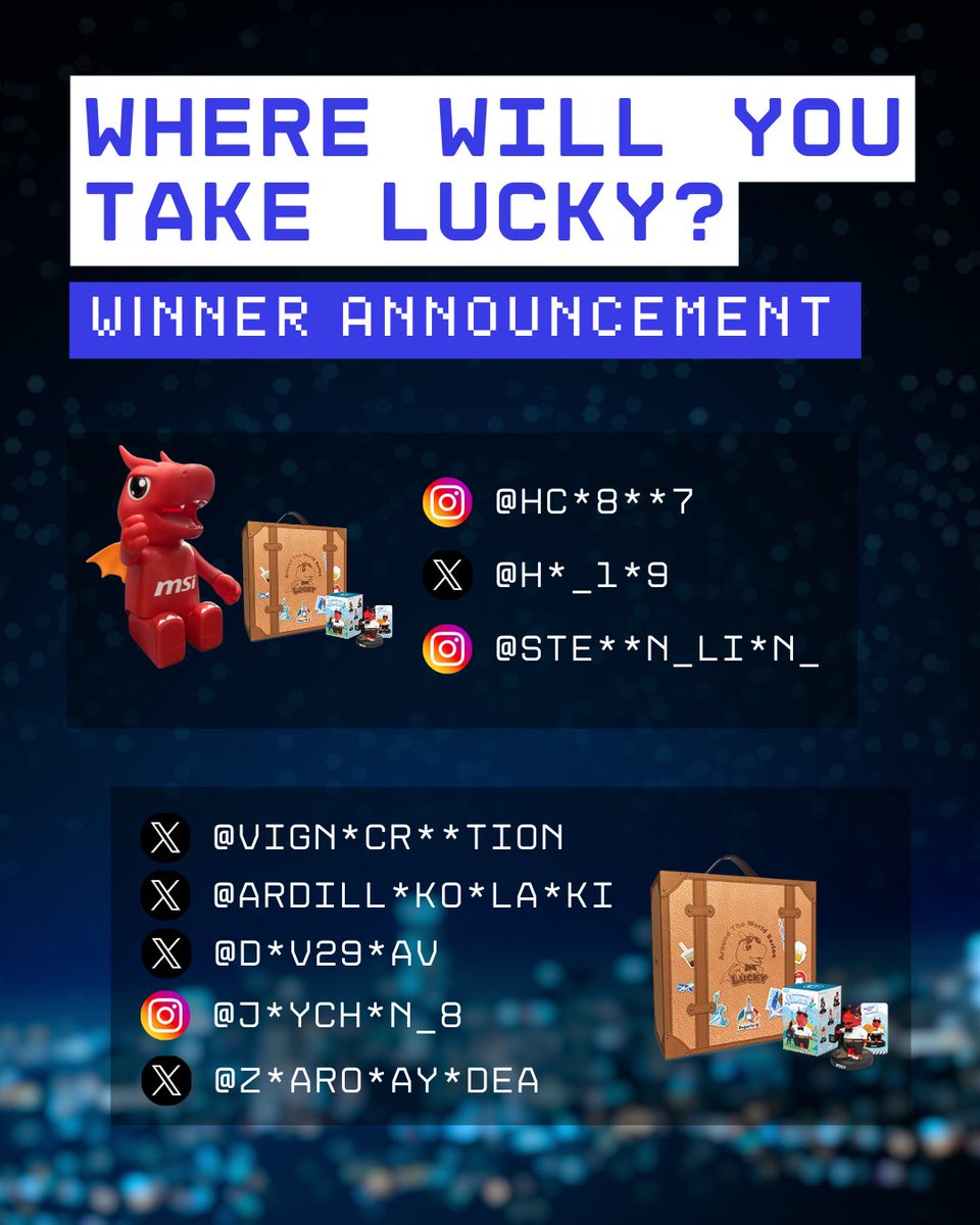 MSI Deutschland (@msigaming_de) on Twitter photo Gewinnerbekanntgabe 🎉
Schau dir den Lucky-Gewinner auf den Bildern an und schick uns bis zum 10. Juni eine DM an <a href="/msigaming/">MSI Gaming</a>, um deinen Preis abzuholen 🥳
Ein großes Dankeschön an alle, die bei unserer #LuckyAroundTheWorld Challenge mitgemacht haben!!! Gewinnerbekanntgabe 🎉
Schau dir den Lucky-Gewinner auf den Bildern an und schick uns bis zum 10. Juni eine DM an <a href="/msigaming/">MSI Gaming</a>, um deinen Preis abzuholen 🥳
Ein großes Dankeschön an alle, die bei unserer #LuckyAroundTheWorld Challenge mitgemacht haben!!!