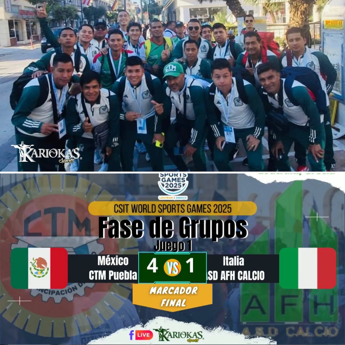 CTM Puebla 🇲🇽 inicia el mundial con goleada ⚽️😎🏖💯👏🏻👏🏻👏🏻

Con un doblete de Antonio Rivera “El Sangre” y un tanto más de Omar “El Búfalo” Saldaña 🦬, el equipo poblano goleó a la escuadra italiana y debutó con el pie derecho en tierras griegas 🇬🇷 

Éxito a los poblanos ✅