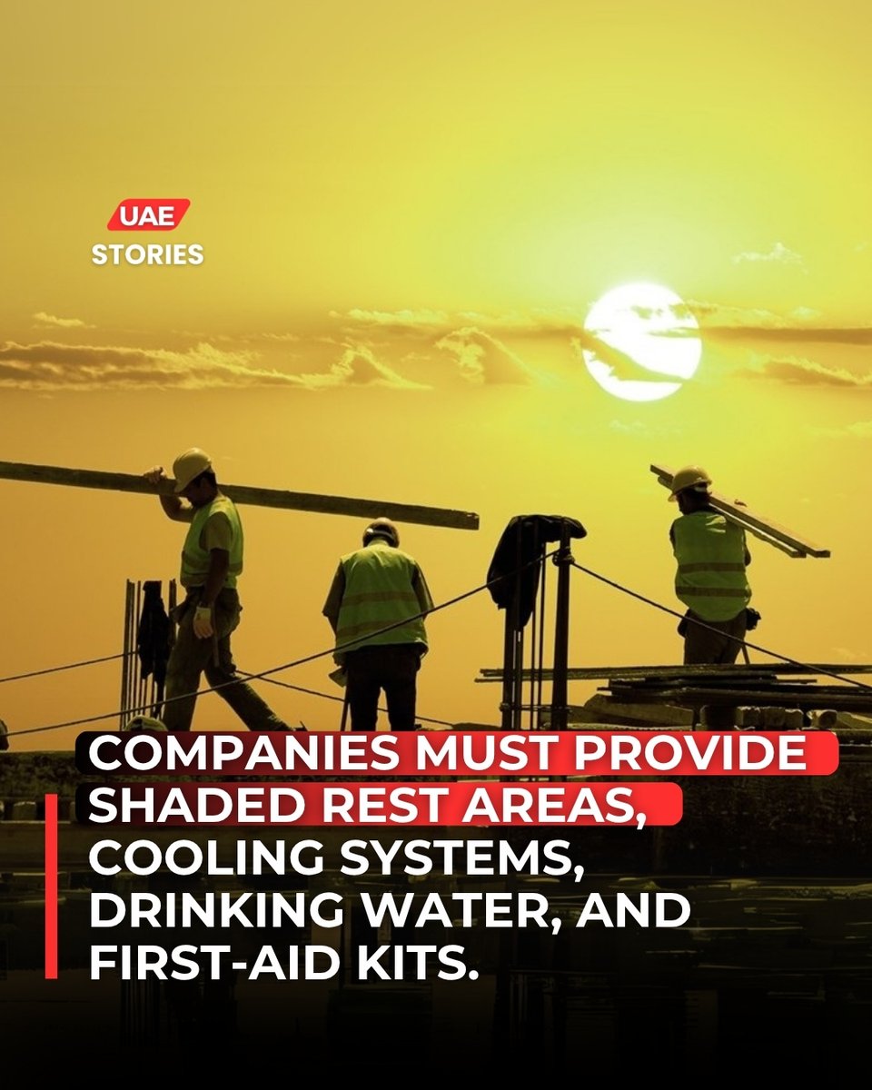 uaestories_'s tweet image. Midday Break is back this summer! 🌞 From June 15 to September 15, outdoor work in the UAE is banned between 12:30pm and 3:00pm to protect workers from extreme heat. A vital step toward ensuring safety, health, and dignity in the workplace.

#uaestories #MiddayBreak #UAEnews