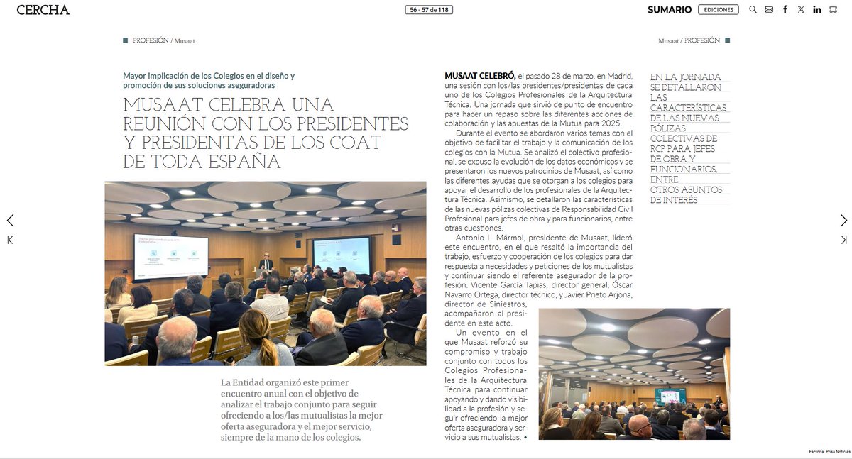 🤝 <a href="/Musaat_Seguros/">Musaat</a> celebró una reunión con los presidentes y presidentas de los COAATS

🔒 Juntos, seguimos construyendo la mejor protección para nuestros mutualistas.

 cercha.publicaciones-digitales.com/.164/#page=56

#Musaat #ArquitecturaTécnica #ConectAT