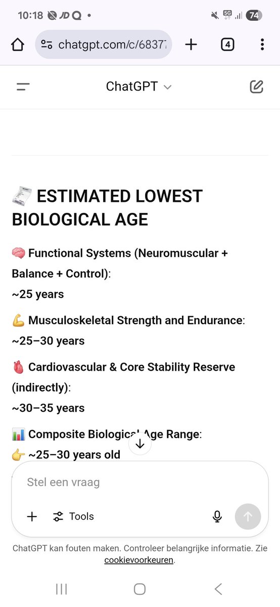 vincentmolmans's tweet image. Zo voelt mijn lichaam niet echt. 

Top 10 hybride in NL zijn, zegt chatgpt obv 8 feats, zonder cardio aspect, dus puur op kracht en control e lijkt ook iets te mooi. 

#bioage
#hybrid
#gym