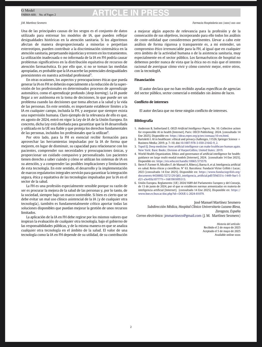 JM Martínez Sesmero (@manolosesmero) on Twitter photo Aspectos éticos de la #InteligenciaArtificial #IA en #farmaciahospitalaria #etica
Ethical aspects of #AI in #HospitalPharmacy #ethics
<a href="/sefh_/">S.E.F.H</a> <a href="/farm_hosp/">Farmacia Hospitalaria</a> <a href="/EAHPofficial/">European Association of Hospital Pharmacists</a>
#onlinefirst sciencedirect.com/science/articl… Aspectos éticos de la #InteligenciaArtificial #IA en #farmaciahospitalaria #etica
Ethical aspects of #AI in #HospitalPharmacy #ethics
<a href="/sefh_/">S.E.F.H</a> <a href="/farm_hosp/">Farmacia Hospitalaria</a> <a href="/EAHPofficial/">European Association of Hospital Pharmacists</a>
#onlinefirst sciencedirect.com/science/articl…
