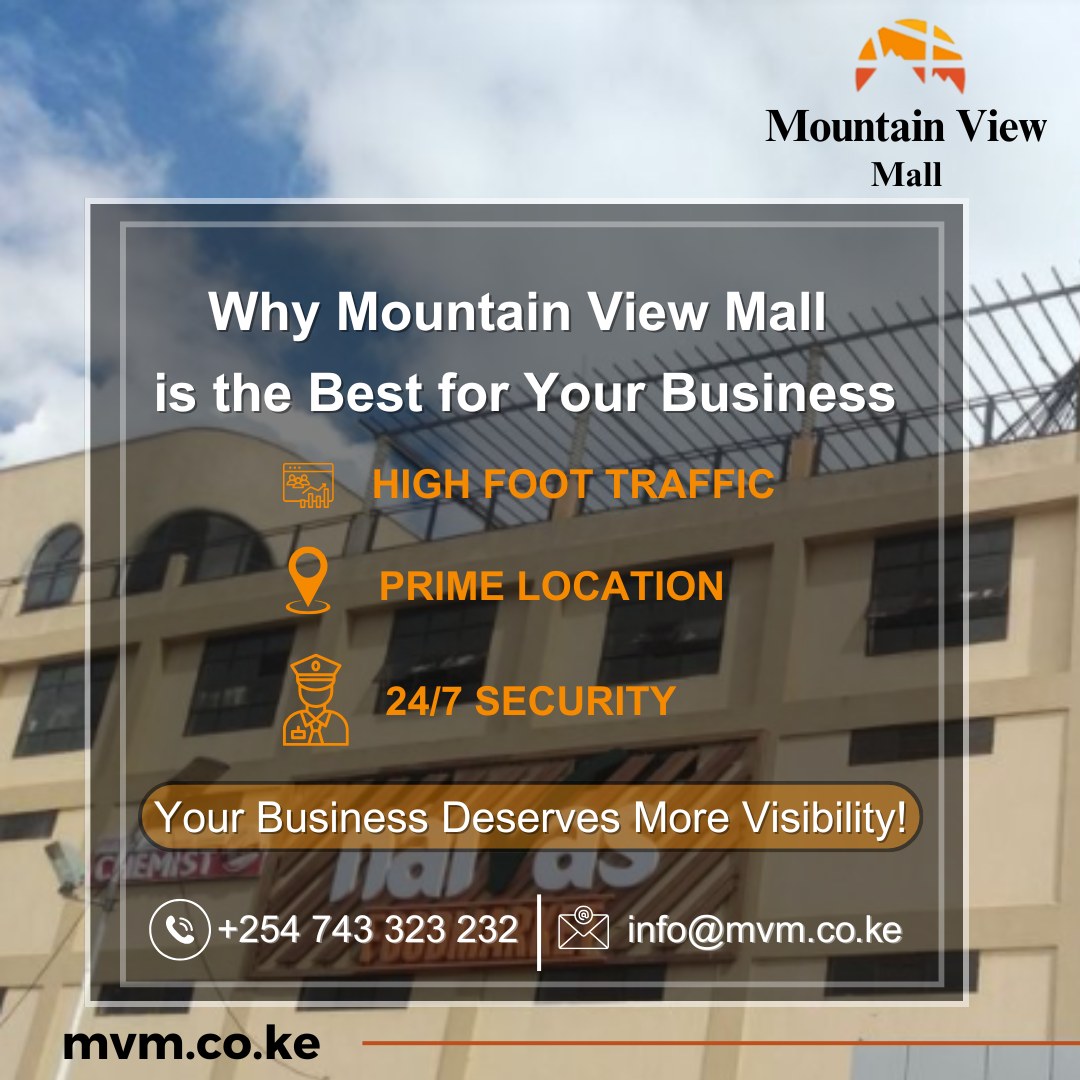 Mountain View Mall (@mvm_ke) on Twitter photo Looking for a prime business location? Join thriving brands at Mountain View Mall! Contact us for leasing info on +254 743 323 232 or visit mvm.co.ke #NewTenantsWanted #PrimeRetailSpace #LeaseAtMountainView #OfficeSpaceNairobi #RestaurantSpaceKE #RetailOpportunities Looking for a prime business location? Join thriving brands at Mountain View Mall! Contact us for leasing info on +254 743 323 232 or visit mvm.co.ke #NewTenantsWanted #PrimeRetailSpace #LeaseAtMountainView #OfficeSpaceNairobi #RestaurantSpaceKE #RetailOpportunities