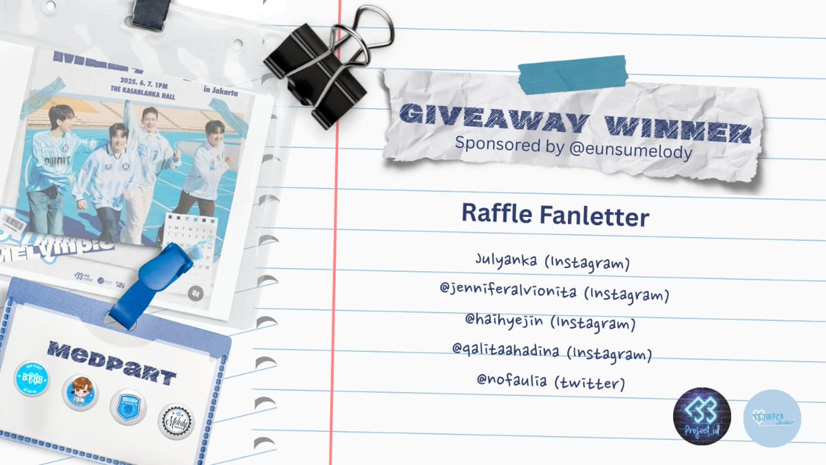 [RALAT] PENGUMUMAN GIVEAWAY FANPROJECT

Terimakasih untuk Melody yang berpartisipasi di fanproject #MELympic_IN_JKT ini 🫶 berikut adalah pemenang dari event giveawaynya yaayyy 🎉

Pemenang bisa klaim dgn mengisi form ini:
🔗 bit.ly/klaimMELympic

#321GO_MELympic
<a href="/BTOBCOMPANY/">BTOB COMPANY</a>