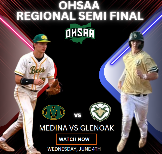 Prep Hoops Ohio (@prephoops_oh) on Twitter photo OHSAA Regional Semi Final
Medina vs GlenOak
๐บ bit.ly/4B4774h
๐
Wednesday, June 4th
โฐ @ 2p.
<a href="/GlenOakBaseball/">GlenOak Baseball</a> <a href="/MHSBaseballBees/">Medina Bees Baseball</a> <a href="/GOHSSpiritClub/">GlenOak Spirit Club</a> <a href="/GO_GoldenEagles/">GlenOak Athletics</a> <a href="/medinaathletics/">Medina Athletics</a> <a href="/BlomquistR71024/">River Blomquist</a> <a href="/BJackson0007/">Billy Jackson</a> <a href="/GlenOakAthletic/">GlenOak Athletics</a> <a href="/coachfris/">Ray Frisbee</a> <a href="/dcatanzarito/">Donald Catanzarito</a> <a href="/2025Lincoln_B/">Lincoln Briggs 2025</a> OHSAA Regional Semi Final
Medina vs GlenOak
๐บ bit.ly/4B4774h
๐
Wednesday, June 4th
โฐ @ 2p.
<a href="/GlenOakBaseball/">GlenOak Baseball</a> <a href="/MHSBaseballBees/">Medina Bees Baseball</a> <a href="/GOHSSpiritClub/">GlenOak Spirit Club</a> <a href="/GO_GoldenEagles/">GlenOak Athletics</a> <a href="/medinaathletics/">Medina Athletics</a> <a href="/BlomquistR71024/">River Blomquist</a> <a href="/BJackson0007/">Billy Jackson</a> <a href="/GlenOakAthletic/">GlenOak Athletics</a> <a href="/coachfris/">Ray Frisbee</a> <a href="/dcatanzarito/">Donald Catanzarito</a> <a href="/2025Lincoln_B/">Lincoln Briggs 2025</a>