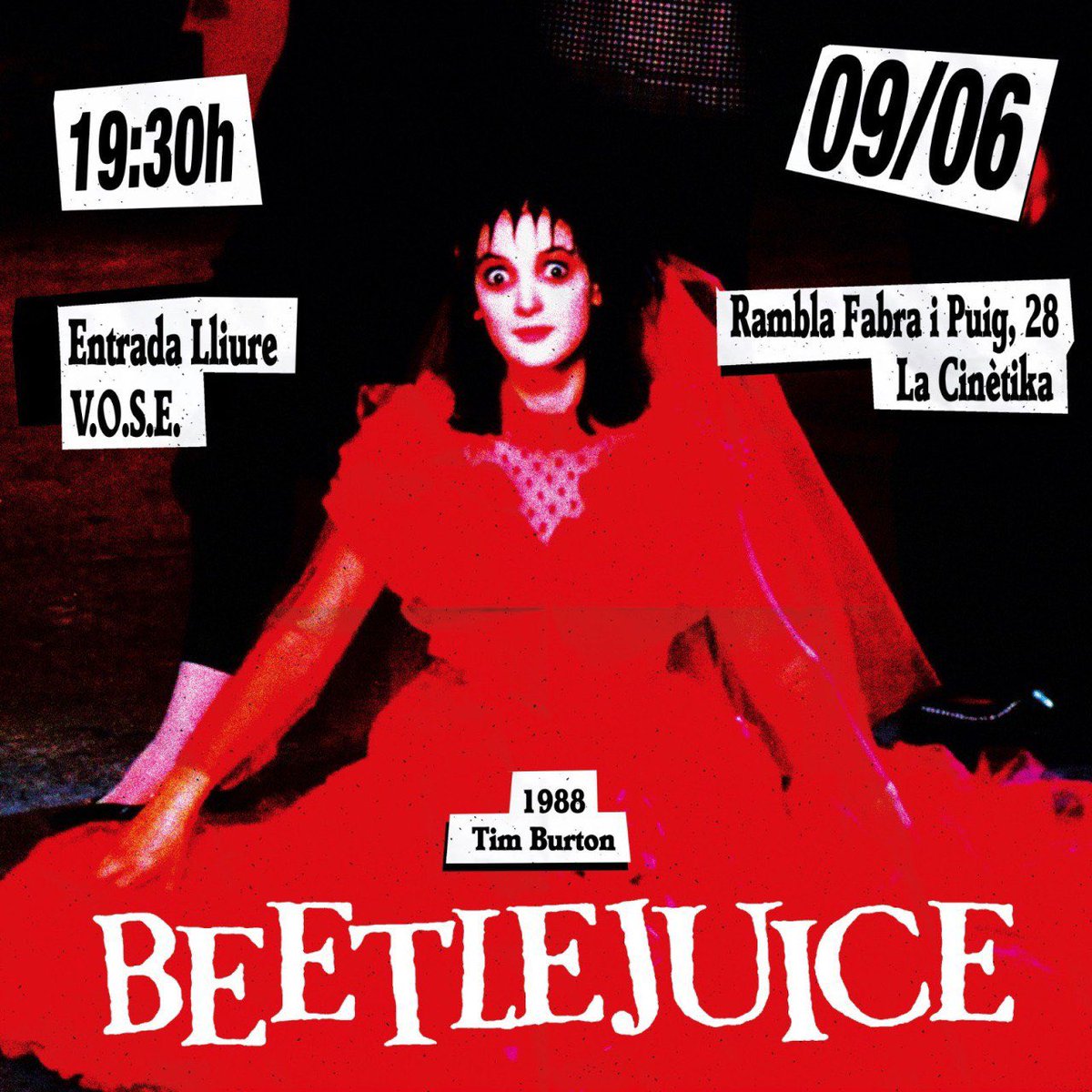 9/06/25 Cinema dilluns projectarà Beetlejuice, Dir. Tim Burton, VOSE (1988)