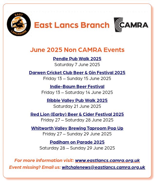 Events happening in and around East Lancs in June 2025 🗓️🍺