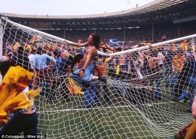 4 June 1977. Scottish fans caused damage to the pitch and the goals at Wembley while celebrating a 2-1 win over England. The match has been called “a Woodstock moment” for a generation of 1970s football fans north of the border especially those who could boast: “I was there.”