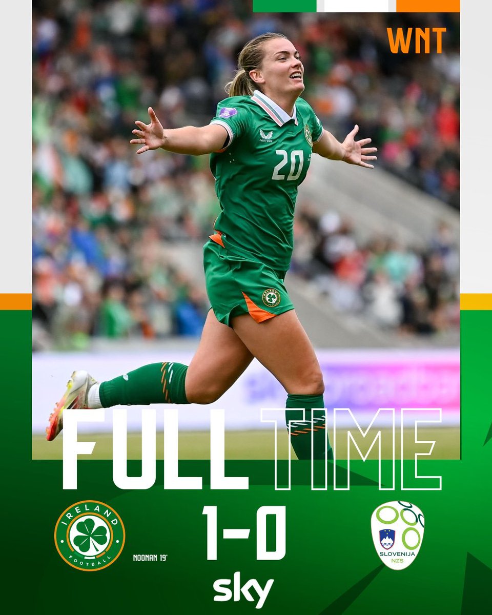 👏La victoire de nos Girls in Green🇮🇪 face à la Slovenie🇸🇮 (1-0) assure la qualification aux play-off pour l'integration dans le Groupe A de Ligue des Nations