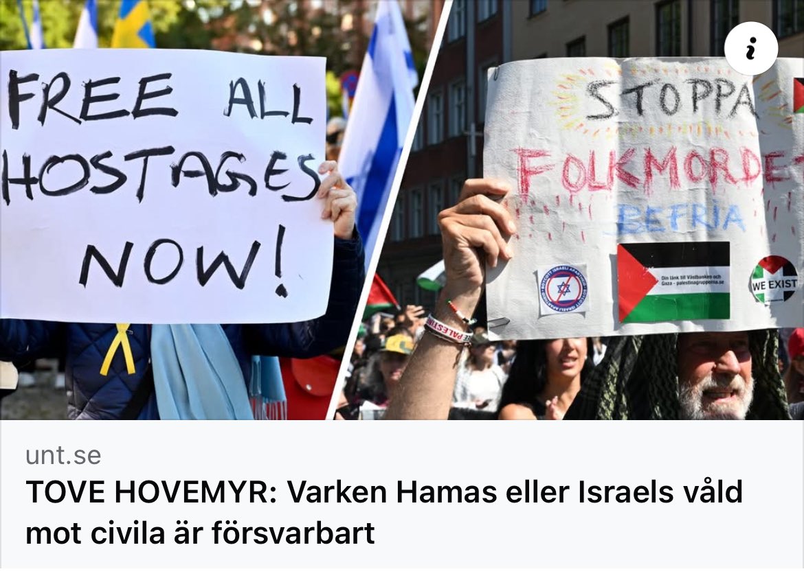 När det gäller Gaza är vissa så förblindade av kulturkriget att de inte längre kan skilja på rätt och fel.

Läs texten här: unt.se/ledare/ledarkr…