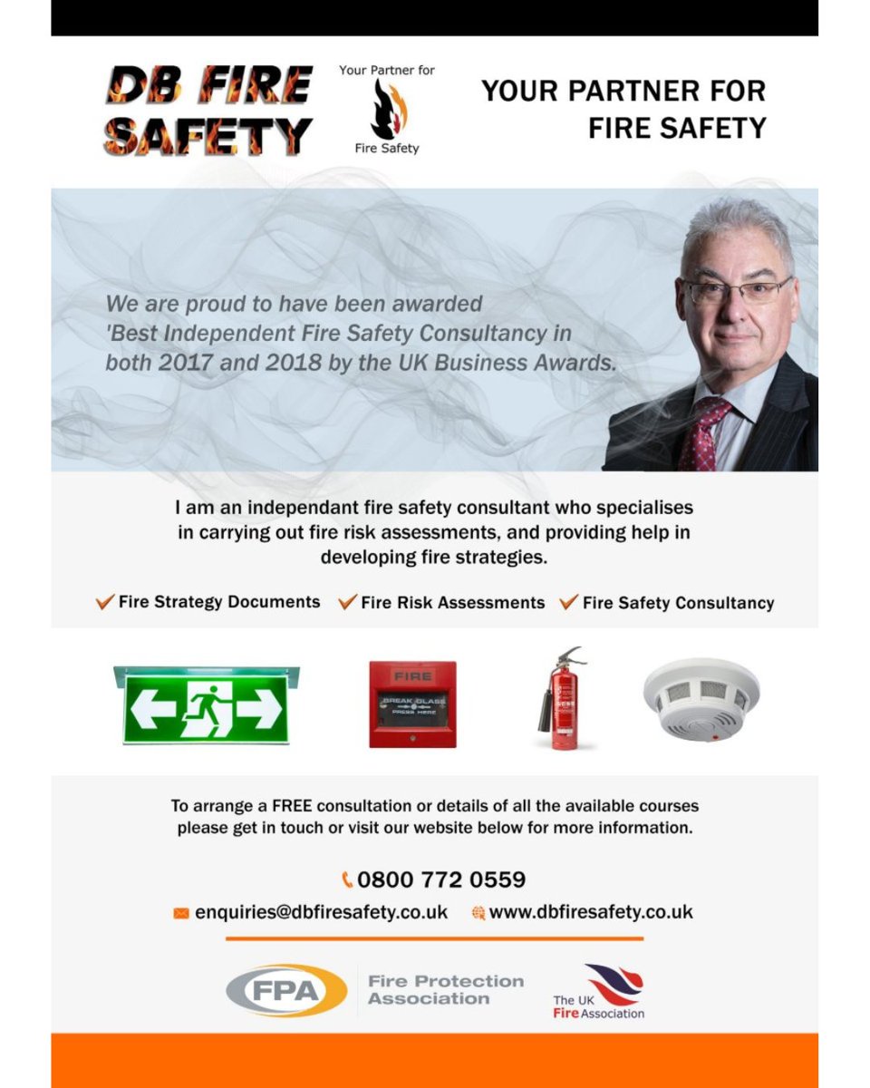 ⭐️ Recommended Supplier: DB Fire Safety ⭐️

With multiple national awards to their name, DB Fire Safety is a leading independent fire consultancy committed to protecting people, property, and businesses. 

📞 0800 772 0559
