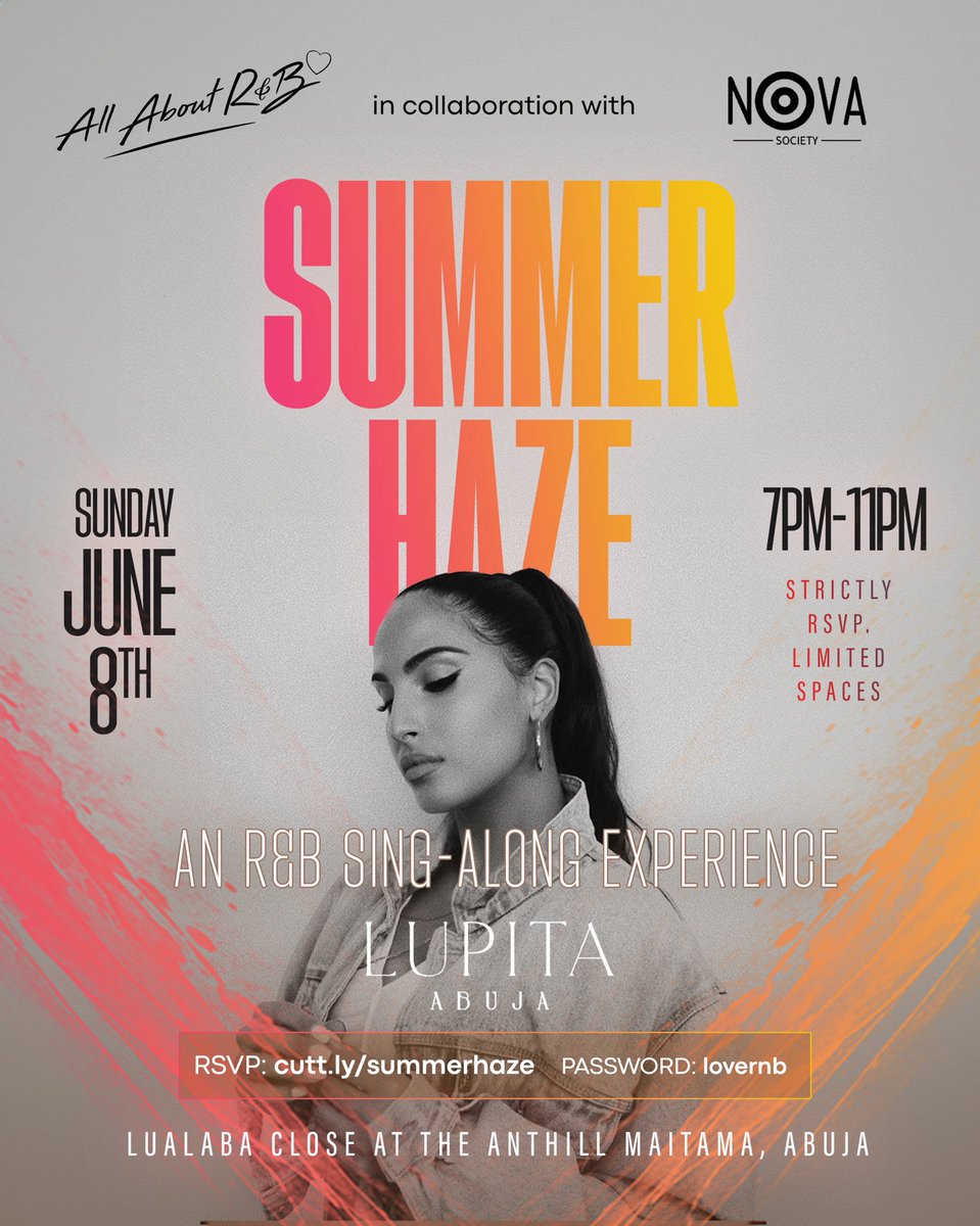 allaboutrnb__'s tweet image. I want you around…🖤
This summer, it’s all about the memories we make together.

It’s An R&amp;amp;B Summer!

June 8th 2025. 7PM-11PM. 
Lupita Abuja
For Reservations: +234 916 009 3134

Ticket link in bio or cutt.ly/summerhaze
🔐 Password: lovernb

#SummerHaze #AllAboutRnB