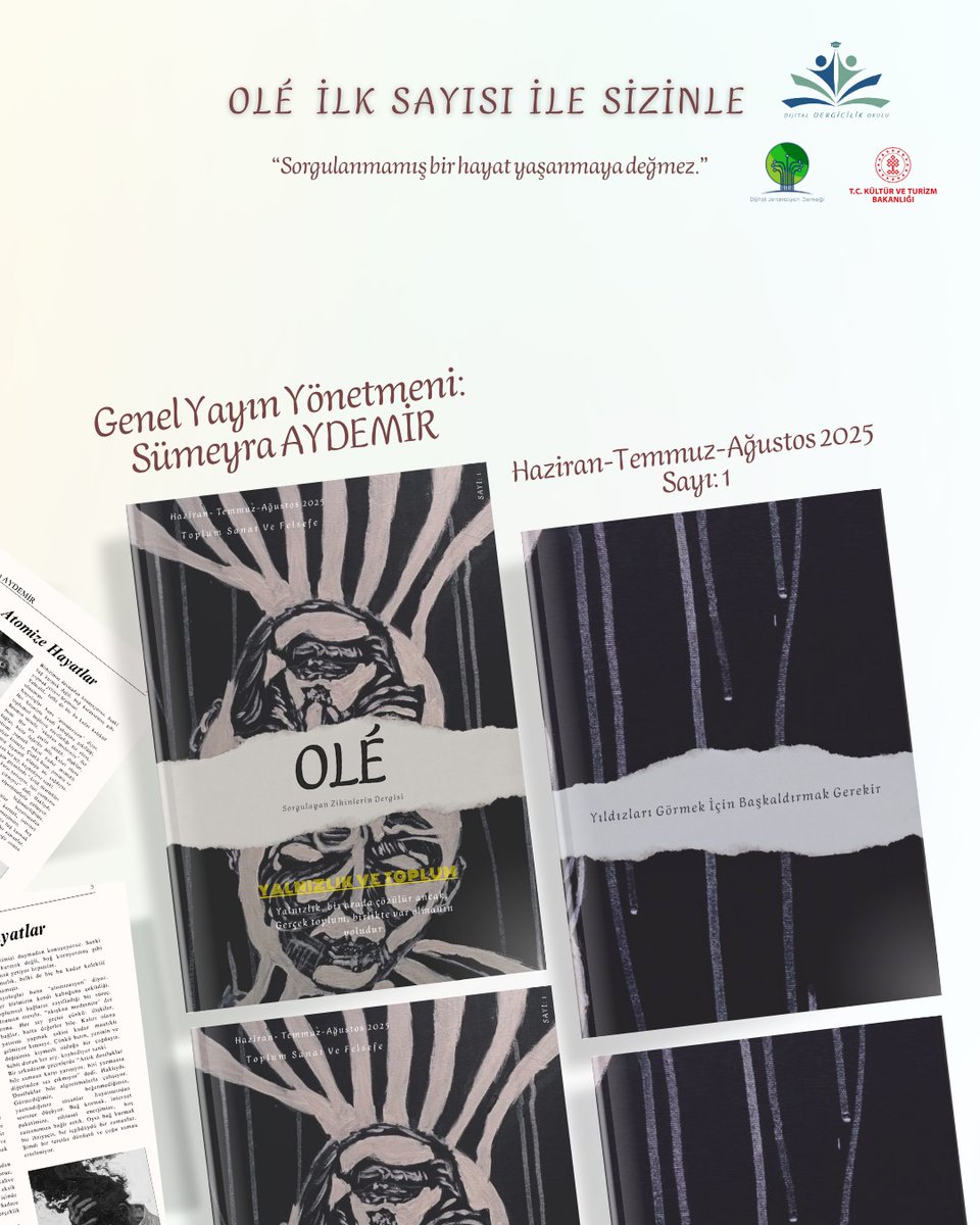 🎉Yeni Dergi
🎉Yeni Editör

📢 Olê ilk Sayısıyla Yayımda!

📚 Olê Dergisi
Sayı: 1 – Haziran 2025
Toplum, Sanat ve Felsefe Dergisi

Genel Yayın Yönetmeni: Sümeyra Aydemir

👉 dergicilikokulu.com