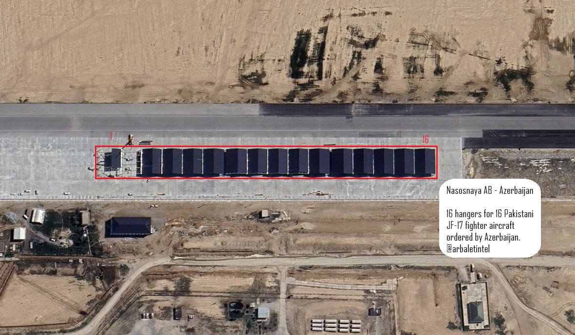 🇦🇿 Azerbaijan's Air Force Prepares for Strengthening.

News has emerged that the renovation and expansion of the Nasosnaya airbase, located northwest of Baku, has been practically completed in Azerbaijan.

Specifically, 16 new hangars have been built at the airfield, the runway