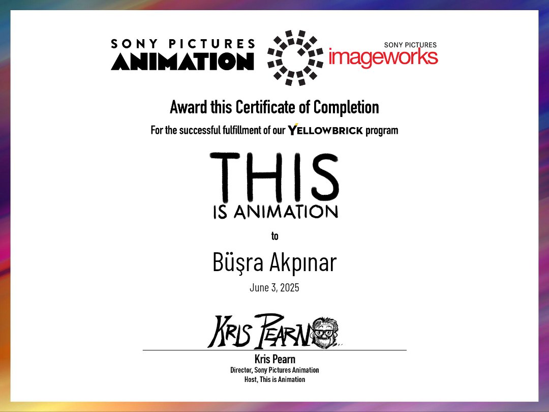 ✨ Just completed "This is Animation" by Sony Pictures Animation! ✨

This course gave me a deeper understanding of the animation pipeline

I'm excited to apply what I've learned to my own creative projects and keep growing as an artist and animator!