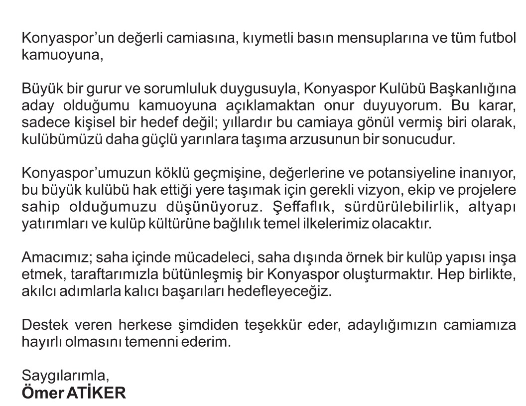 Ömer Atiker, Konyaspor Başkanlığına aday olduğunu açıkladı