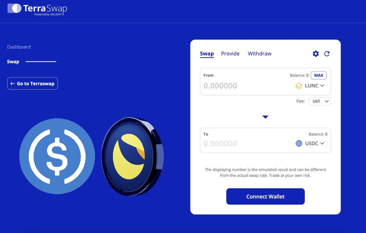 TerraSwap has added the LUNC/USDC pair. ✔️

LUNC investors will be able to buy and sell their funds for $USDC. There will be no need for exchanges.

Funds for the LUNC/USDC liquidity pool are provided by the Community pool. The same pair will be activated in Terraport.

An