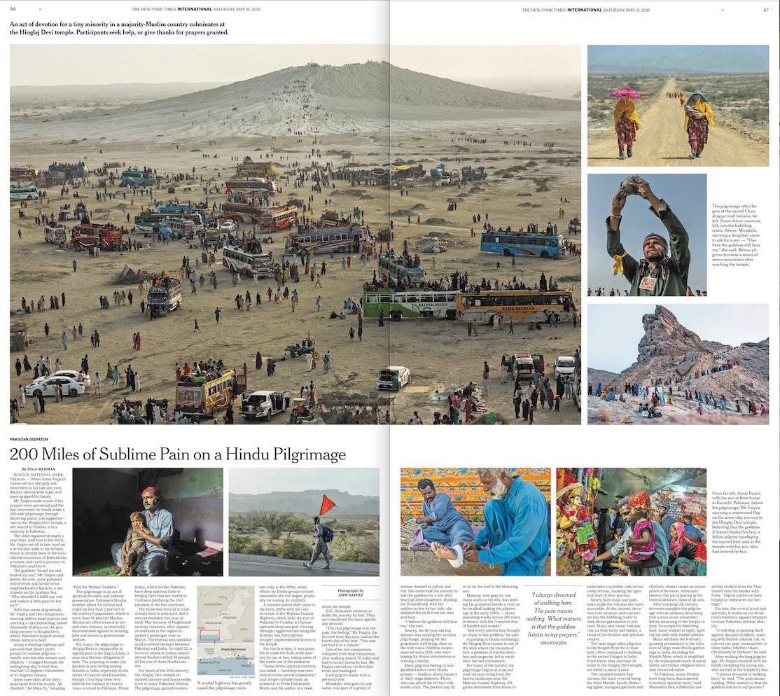 zalmayzia's tweet photo. Hindu devotees walk for days across scorched terrain—faith guiding every step. Our piece on the pilgrimage to the #Hinglaj Devi temple in #Pakistan’s #Balochistan region appeared beautifully in the @nytimes print edition. A visual journey captured brilliantly by @fpjournalist https://t.co/27piMhyTAc