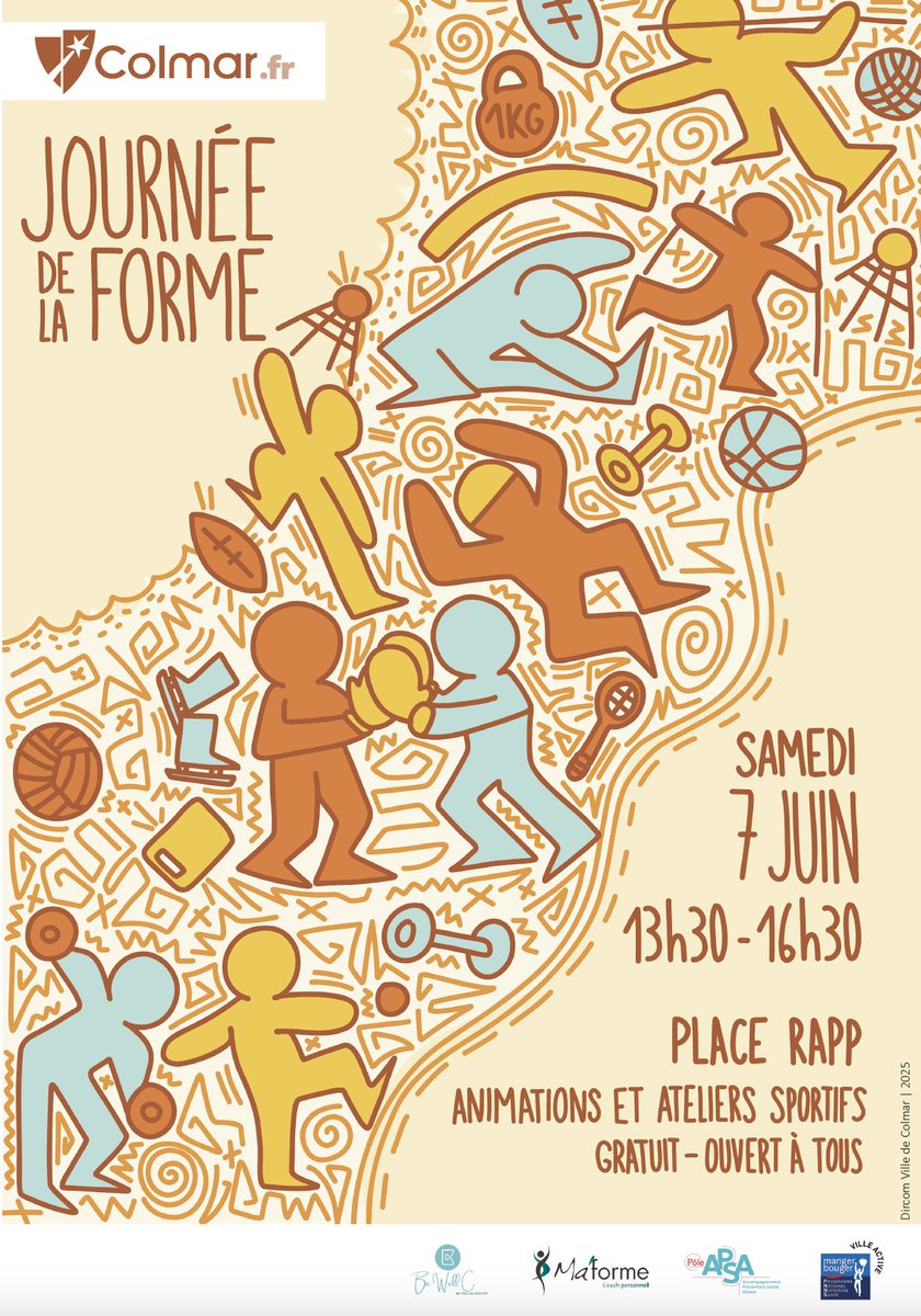 Journée de la forme à Colmar – Samedi 7 juin !
Place Rapp |  13h30 – 16h30 |  Gratuit &amp; ouvert à tous
Venez bouger, respirer et vous détendre en famille lors d’un après-midi dédié au bien-être et à l’activité physique 🌿
colmar.fr/actualites/jou…