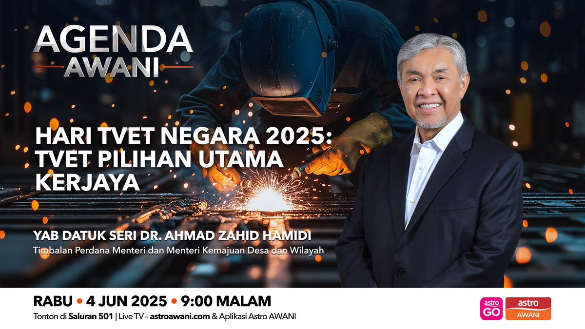 AgendaAWANI (@agendaawani) on Twitter photo Sejauh mana Hari #TVET Negara memartabatkan #TVET sebagai teras pembangunan negara? Adakah sasaran 35% melahirkan pekerja berkemahiran tinggi menjelang 2030 melalui #TVET boleh tercapai? Ikuti perkongsian <a href="/DrZahidHamidi/">Ahmad Zahid Hamidi</a> dalam #AgendaAWANI, 9 malam ini. <a href="/501Awani/">Astro AWANI</a> Sejauh mana Hari #TVET Negara memartabatkan #TVET sebagai teras pembangunan negara? Adakah sasaran 35% melahirkan pekerja berkemahiran tinggi menjelang 2030 melalui #TVET boleh tercapai? Ikuti perkongsian <a href="/DrZahidHamidi/">Ahmad Zahid Hamidi</a> dalam #AgendaAWANI, 9 malam ini. <a href="/501Awani/">Astro AWANI</a>