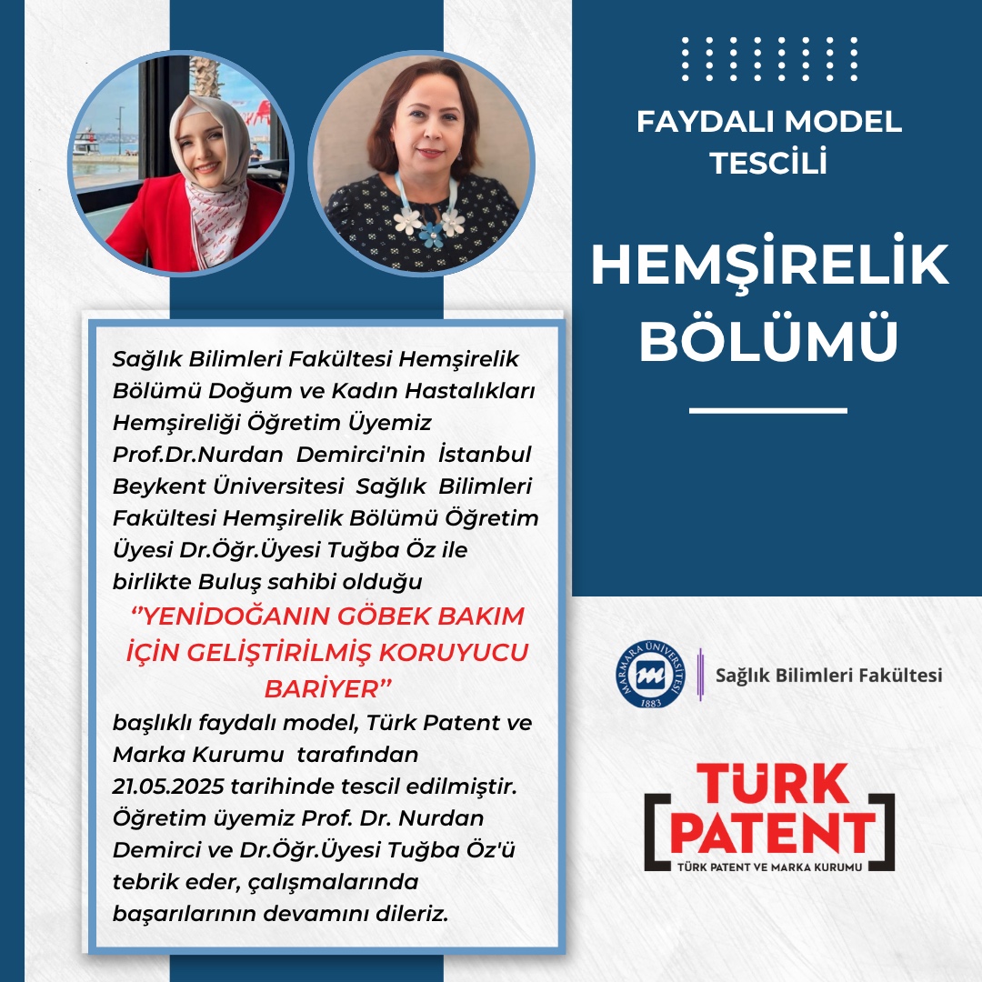 MİTTO (@mittomarmara) on Twitter photo Sağlık Bilimleri Fakültesi Öğretim Üyemiz Prof. Dr. Nurdan Demirci'nin buluş sahibi olduğu üniversitemizin faydalı modeli, Türk Patent ve Marka Kurumu tarafından 21.05.2025 tarihinde tescil edilmiştir.
Öğretim üyemizi tebrik ederiz.
<a href="/marmara1883/">Marmara Üniversitesi</a> <a href="/TURKPATENT/">Türk Patent ve Marka Kurumu</a> Sağlık Bilimleri Fakültesi Öğretim Üyemiz Prof. Dr. Nurdan Demirci'nin buluş sahibi olduğu üniversitemizin faydalı modeli, Türk Patent ve Marka Kurumu tarafından 21.05.2025 tarihinde tescil edilmiştir.
Öğretim üyemizi tebrik ederiz.
<a href="/marmara1883/">Marmara Üniversitesi</a> <a href="/TURKPATENT/">Türk Patent ve Marka Kurumu</a>