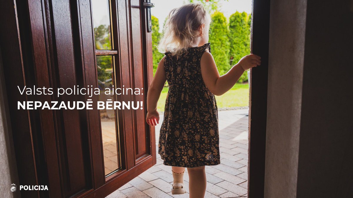 Tikai viens mirklis neuzmanības var radīt nopietnas sekas. Mazs 👧🏼🧒🏻 bērns spēj atvērt ārdurvis un iziet no mājas, neapzinoties briesmas, kas viņu sagaida ārpusē.

Lai pasargātu savu bērnu:
🚪 turiet durvis aizslēgtas un atslēgas glabājiet bērnam nepieejamā vietā;
🔓 uzstādiet