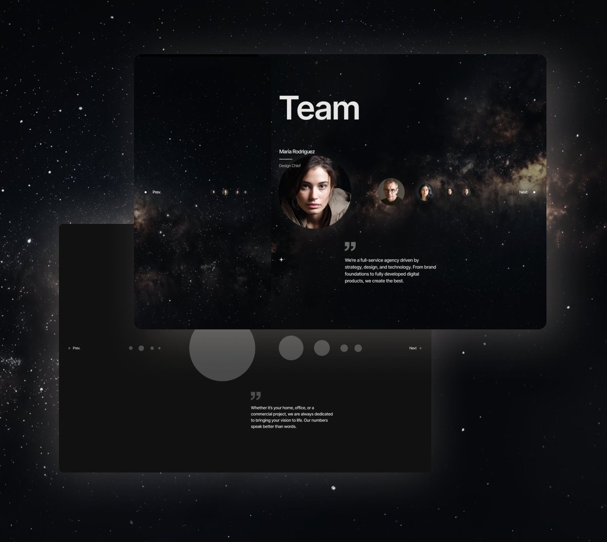 Astra <a href="/framer/">Framer</a> template, "Team" section WIP