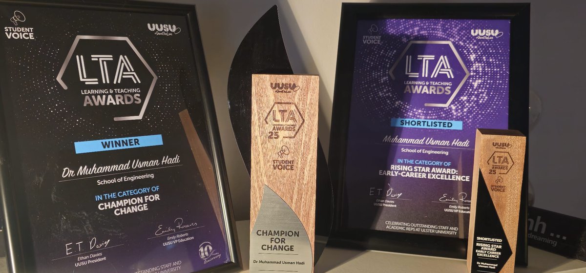 Hadiusman's tweet photo. Grateful to have received the "Champion for Change" award and to be shortlisted for the "Rising Star Excellence" at the annual Learning &amp; Teaching Awards @UUSU_Online @UUEngineering 🙏 https://t.co/KncEMzgrXk