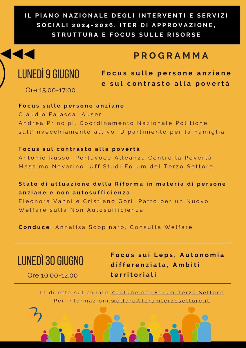 Verso un nuovo sistema di #welfare: lunedì 9 giugno, dalle 15, il 3° appuntamento con i webinar della Consulta Welfare del Forum Terzo Settore. Focus su non autosufficienza e povertà ⤵️

forumterzosettore.it/2025/06/03/ver…