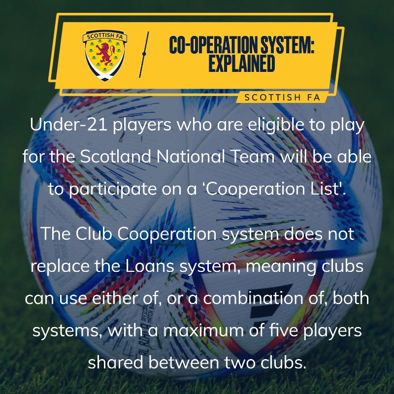 ScottishFA's tweet photo. All you need to know about the new 'Cooperation System' which is now live, aiming to provide increased opportunities to young Scottish players.

➡️ Read more: https://t.co/qyBWPJOwwg