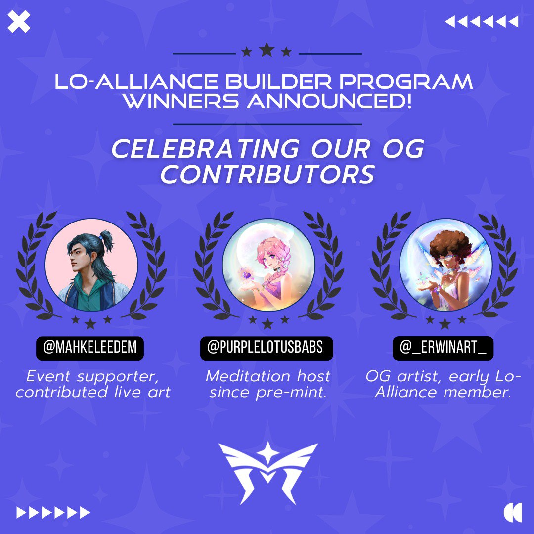 📣 Lo-Alliance Builder Program Winners Announced! 💫

Since the Lo-Alliance was revealed last week, Lo has been quietly watching — not for noise, but for those who move with purpose. Today, three have been recruited to help shape the world of Mittaria.

Here’s why they were