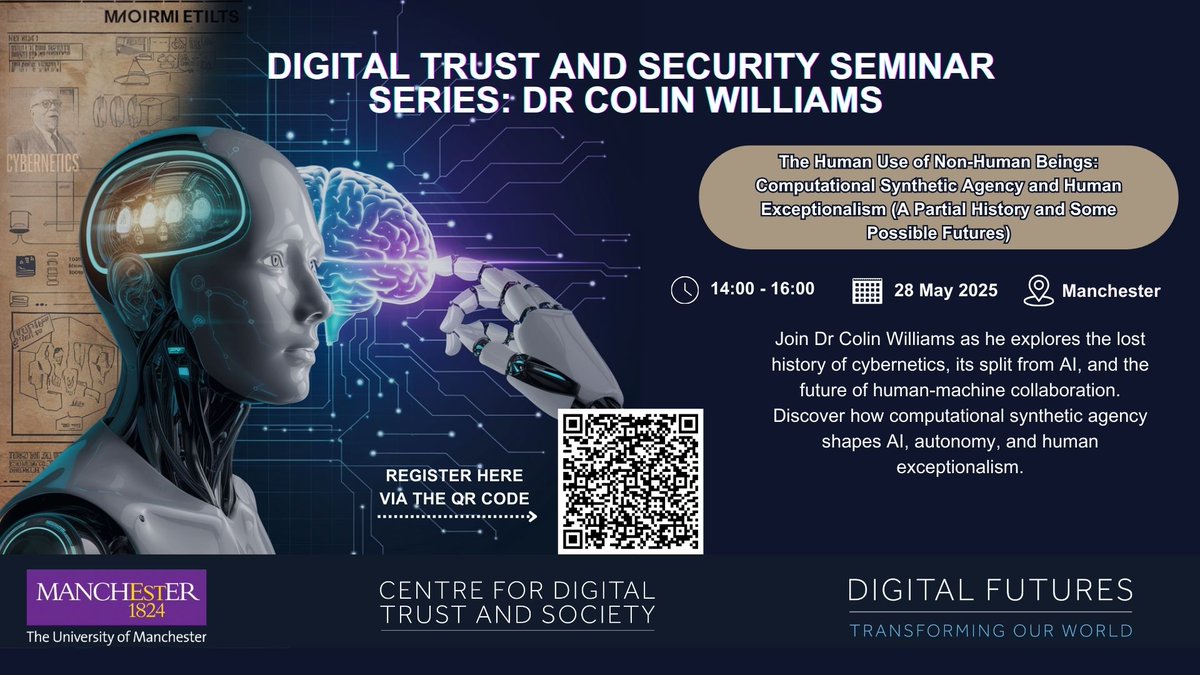 cwulancscumbria's tweet photo. Our Health &amp; Safety Co-ordinator John Southwell recently attended a powerful seminar at @OfficialUoM on AI, cybernetics &amp; the future of human-machine teaming. A vital conversation as we navigate digital change in the world of work. #CWU #DigitalFutures #FutureOfWork https://t.co/6MZdk2kc7k