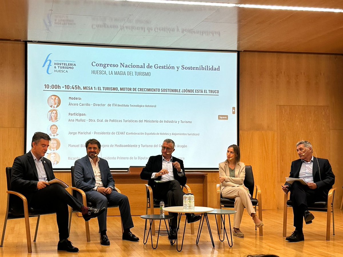 CEHAT (@cehates) on Twitter photo ⤴️ El #turismo como motor de crecimiento sostenible, tema ahora del Congreso Nacional de Gestión y Sostenibilidad #Huesca.
👥 Modera <a href="/alvarocarrillo/">Alvaro Carrillo de A</a> <a href="/ithotelero/">ITH</a> e intervienen Ana Muñoz <a href="/minturgob/">Ministerio de Industria y Turismo</a>, Jorge Marichal <a href="/CEHATes/">CEHAT</a>, Manuel Blasco <a href="/GobAragon/">Gobierno de Aragón</a> y Ricardo Oliván <a href="/DPHuesca/">Diputación de Huesca</a> ⤴️ El #turismo como motor de crecimiento sostenible, tema ahora del Congreso Nacional de Gestión y Sostenibilidad #Huesca.
👥 Modera <a href="/alvarocarrillo/">Alvaro Carrillo de A</a> <a href="/ithotelero/">ITH</a> e intervienen Ana Muñoz <a href="/minturgob/">Ministerio de Industria y Turismo</a>, Jorge Marichal <a href="/CEHATes/">CEHAT</a>, Manuel Blasco <a href="/GobAragon/">Gobierno de Aragón</a> y Ricardo Oliván <a href="/DPHuesca/">Diputación de Huesca</a>