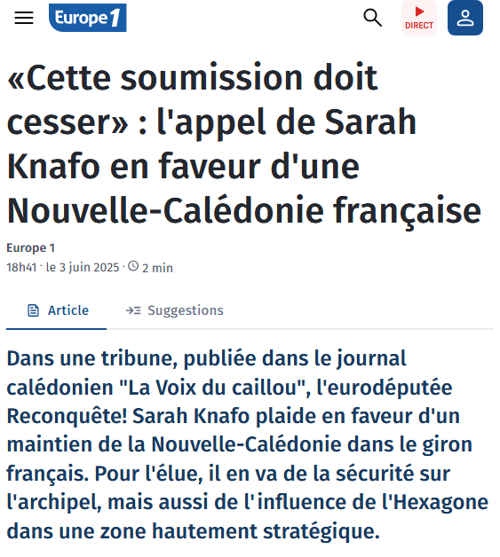 EleonoreLP's tweet photo. « "Cette soumission doit cesser" : l'appel de Sarah Knafo en faveur d'une Nouvelle-Calédonie française »

https://t.co/FeO6dmPrEM https://t.co/i203uC2GNc