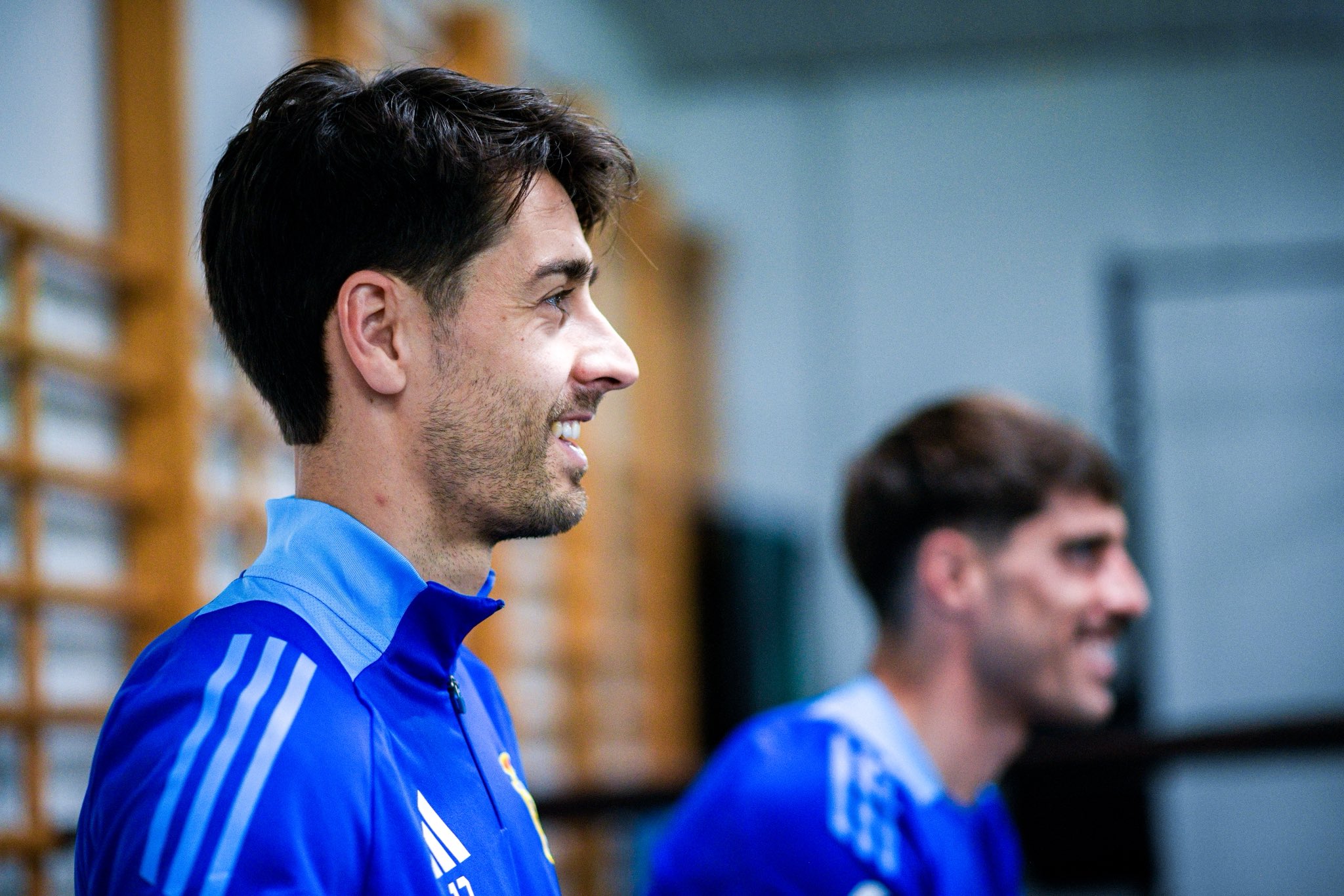 César de la Hoz y Nacho Vidal entrenando en el gimnasio esta semana. Fuente: Real Oviedo.