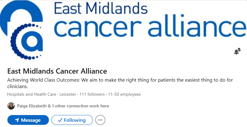 NHS East Midlands Cancer Alliance (@cancer_east) on Twitter photo 🚀We’re now on LinkedIn!
Follow us to stay updated on how we’re improving cancer care across the East Midlands—through innovation, collaboration, and patient-first solutions.
👉Connect with us here: linkedin.com/company/east-m…
<a href="/NHSNotts/">NHS Nottingham and Nottinghamshire</a> <a href="/NHSDDICB/">NHS Derby and Derbyshire 💙</a> <a href="/NHSLincsICB/">NHS Lincolnshire ICB 💙</a> <a href="/NHS_LLR/">NHS Leicester, Leicestershire and Rutland</a> <a href="/ICNorthants/">Integrated Care Northamptonshire</a> 🚀We’re now on LinkedIn!
Follow us to stay updated on how we’re improving cancer care across the East Midlands—through innovation, collaboration, and patient-first solutions.
👉Connect with us here: linkedin.com/company/east-m…
<a href="/NHSNotts/">NHS Nottingham and Nottinghamshire</a> <a href="/NHSDDICB/">NHS Derby and Derbyshire 💙</a> <a href="/NHSLincsICB/">NHS Lincolnshire ICB 💙</a> <a href="/NHS_LLR/">NHS Leicester, Leicestershire and Rutland</a> <a href="/ICNorthants/">Integrated Care Northamptonshire</a>