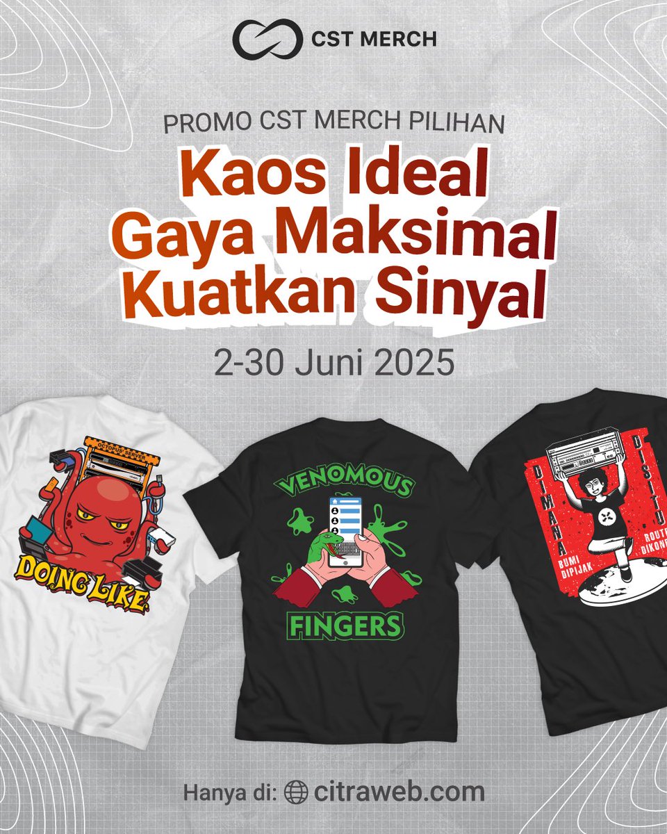 ✨👕 Promo kaos CST Merch bisa kalian dapatkan melalui website:
🛒 cweb.id/merch
🗓 2 - 30 Juni 2025

Dapatkan Kaos Ideal Gaya Maksimal dengan tema internet dan dunia IT dari Citraweb yang cocok kamu pakai untuk kegiatanmu sehari hari.

#KaosNetworking #CitrawebMerch