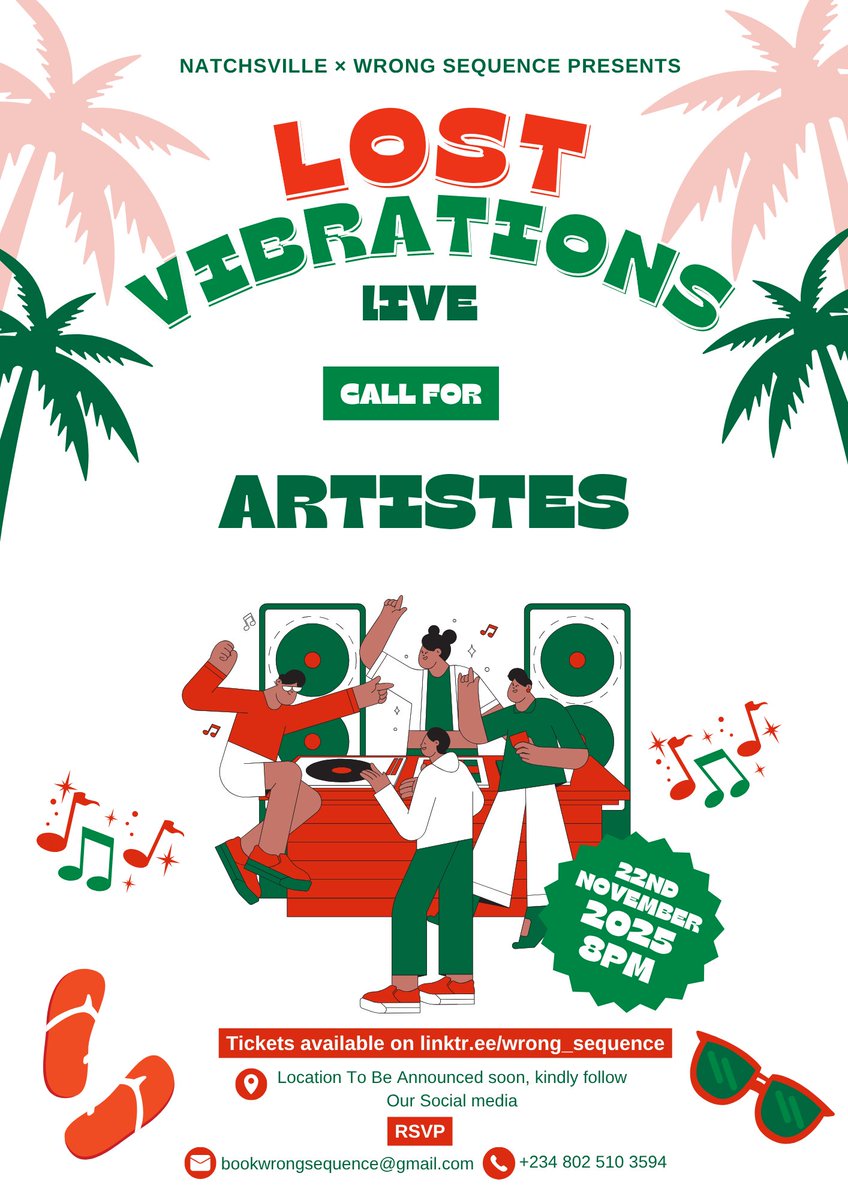 wrong_sequence's tweet photo. CALL FOR ARTISTES - LOST VIBRATIONS LIVE🎶 https://t.co/tLm1E2Wl05 🎤🔥❤️💚💃🏽🕺🏽

#WrongSequence #Music #LostVibrationsLive #MusicShow #Performance https://t.co/43Jyzdkl45
